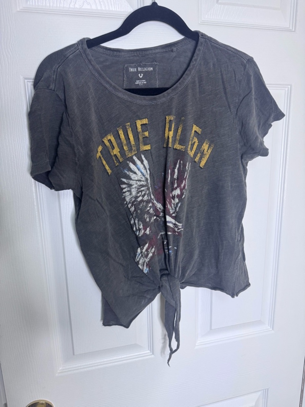 True Religion Charcoal Graphic Eagle Tie-Front Tee